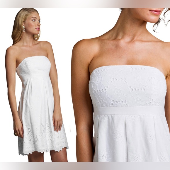 Robe Lilly Pulitzer Betsey Classique - Blanc Avec Découpes Fleurs - Taille 6 (US) - Sans Bretelles - Occasion Très Bon état